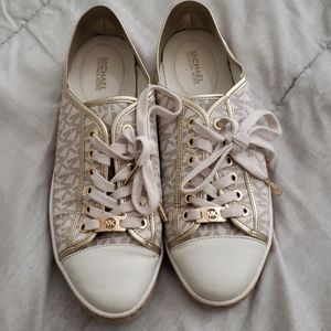 Michael kors gold and white shoes